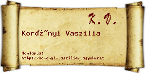 Korényi Vaszilia névjegykártya